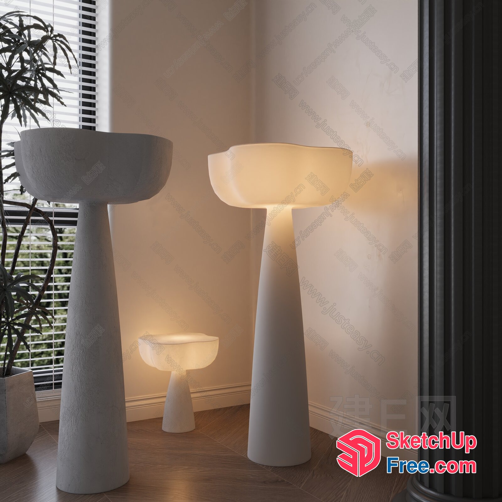 Minimalist Mushroom Lamp Set 3D SketchUp File
