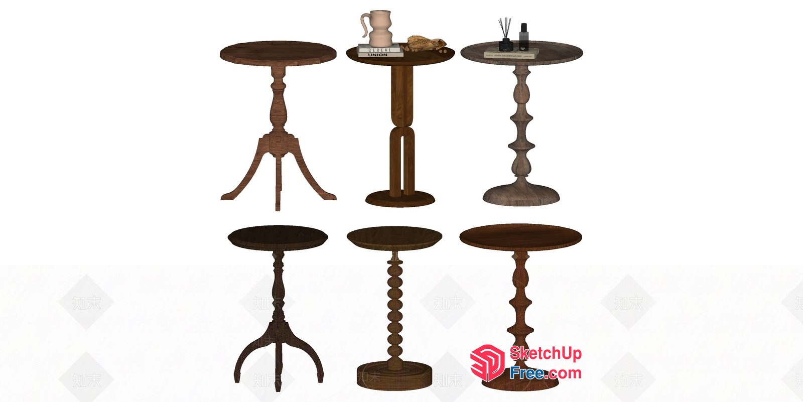 Vintage Wooden Side Table Collection 3D SketchUp File