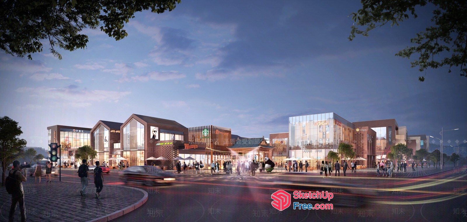 Commercial Street With Modern Architecture And Streetlights 3D SketchUp File