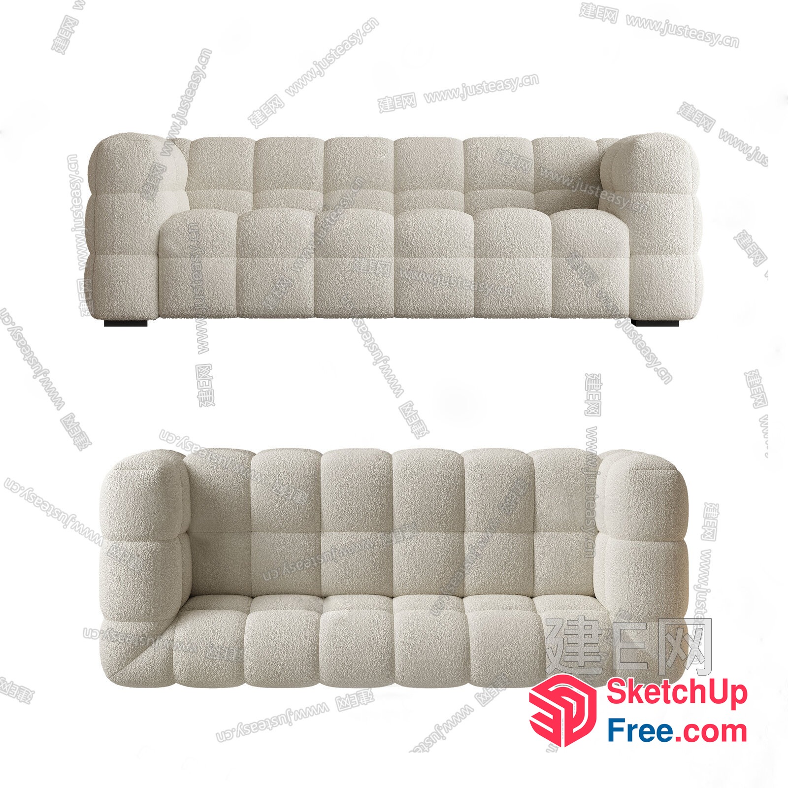 Stylish Creamy-Style Sofa Set 3D SketchUp File