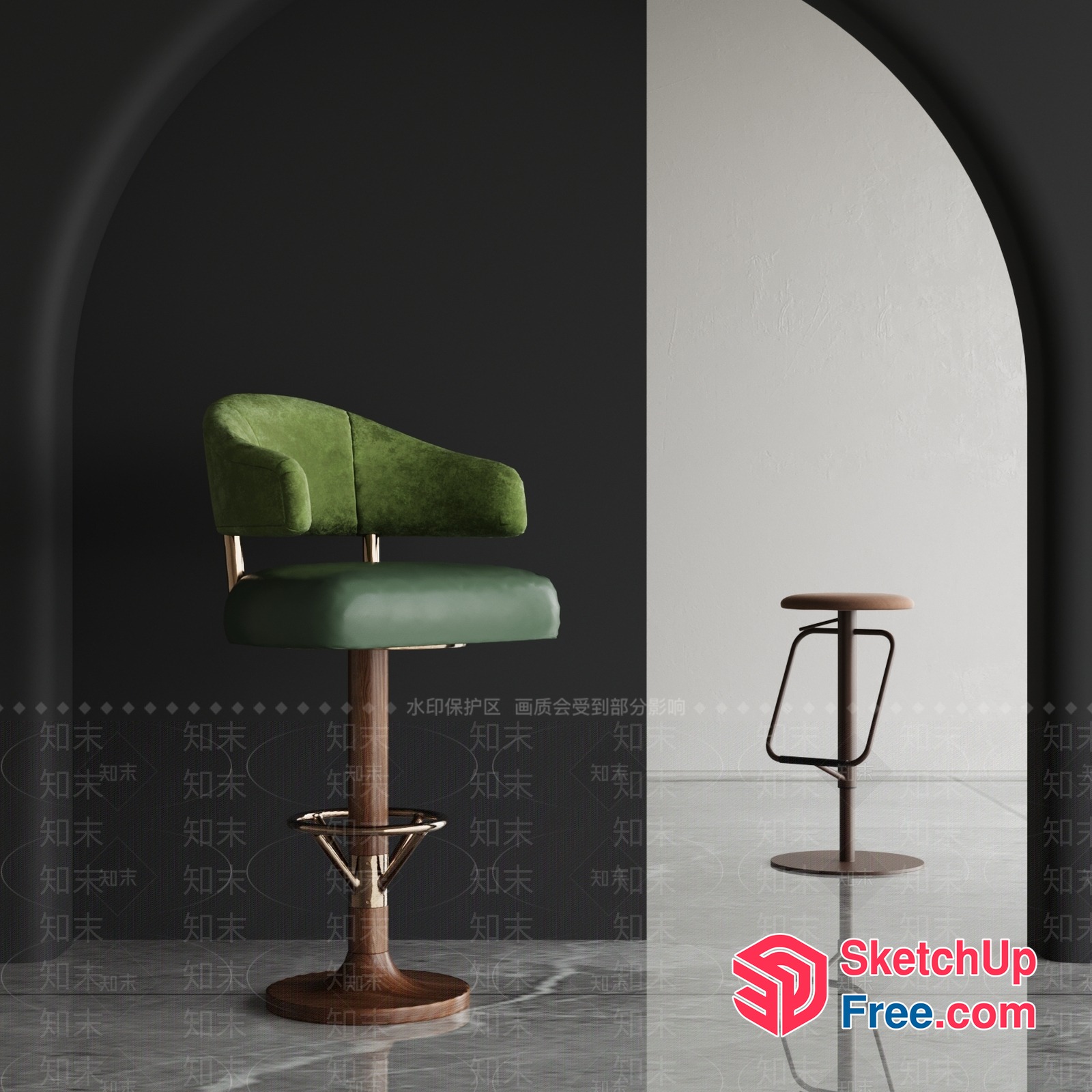 Modern Green And Brown Bar Stool 3D SketchUp File