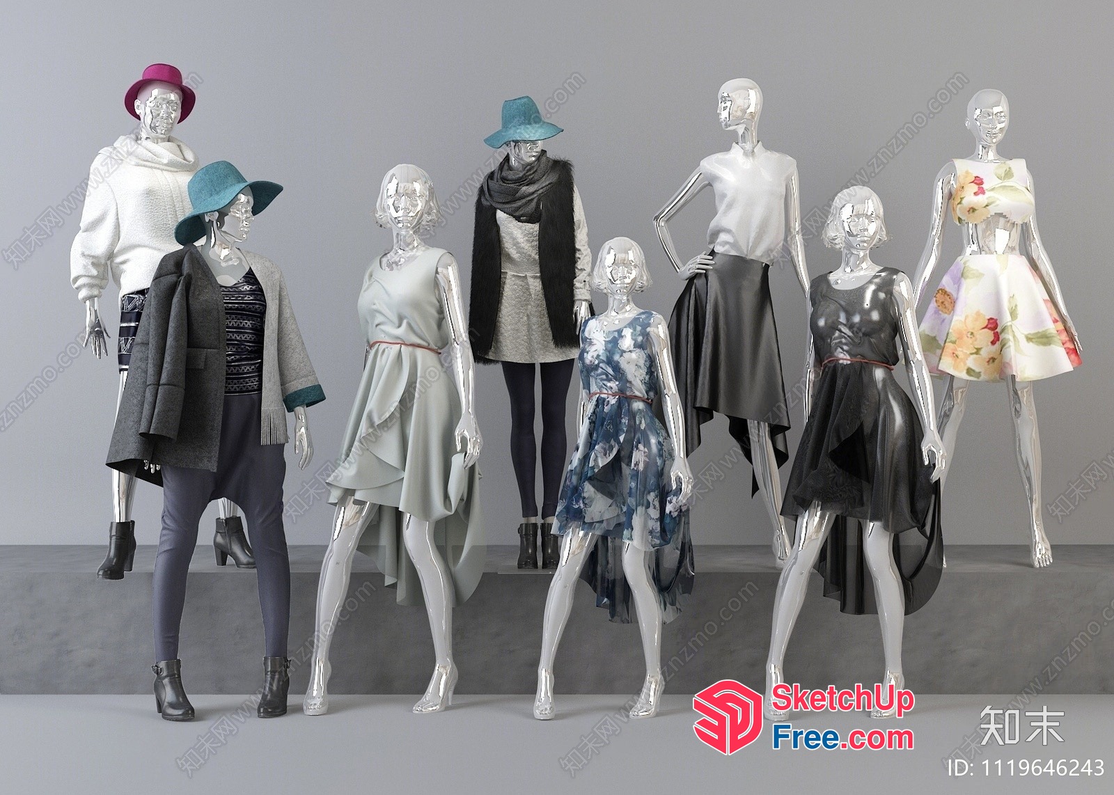 Modern Fashion Mannequins In A Stylish Setting 3D SketchUp File