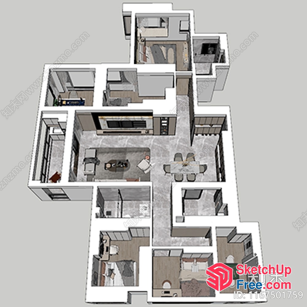 Modern Apartment Plan With Neutral Color Scheme 3D SketchUp File