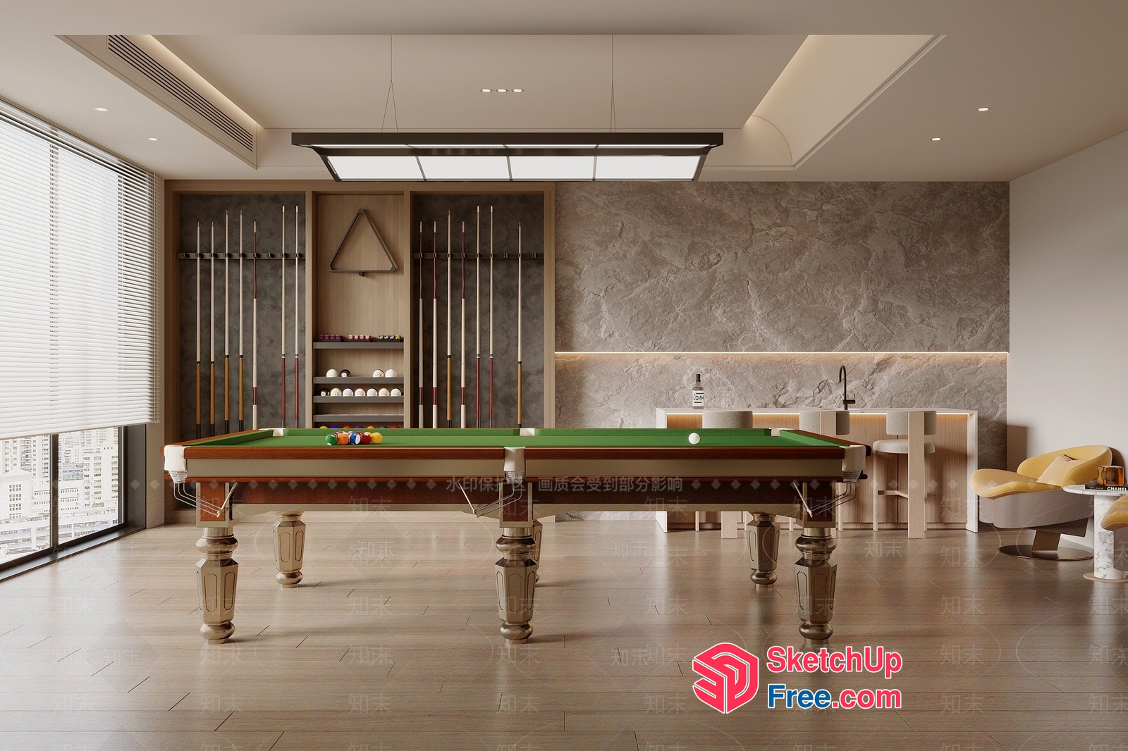 Luxurious Billiard Room With Elegant Furniture 3D SketchUp File