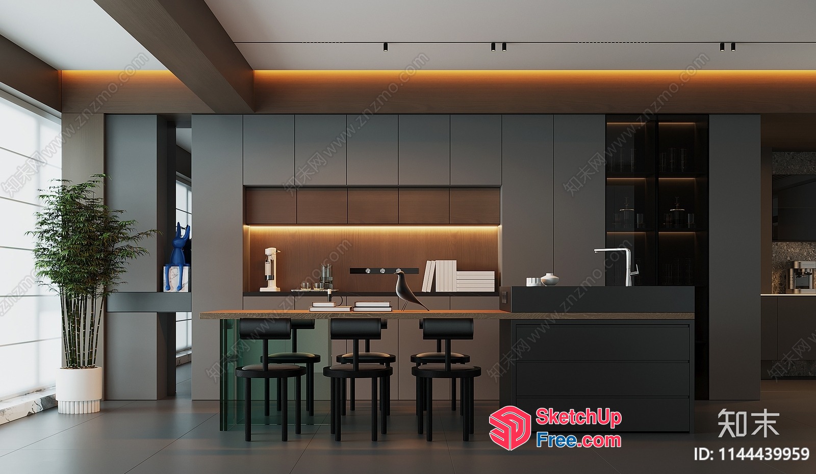 Modern Industrial Style Kitchen And Dining Area 3D SketchUp File