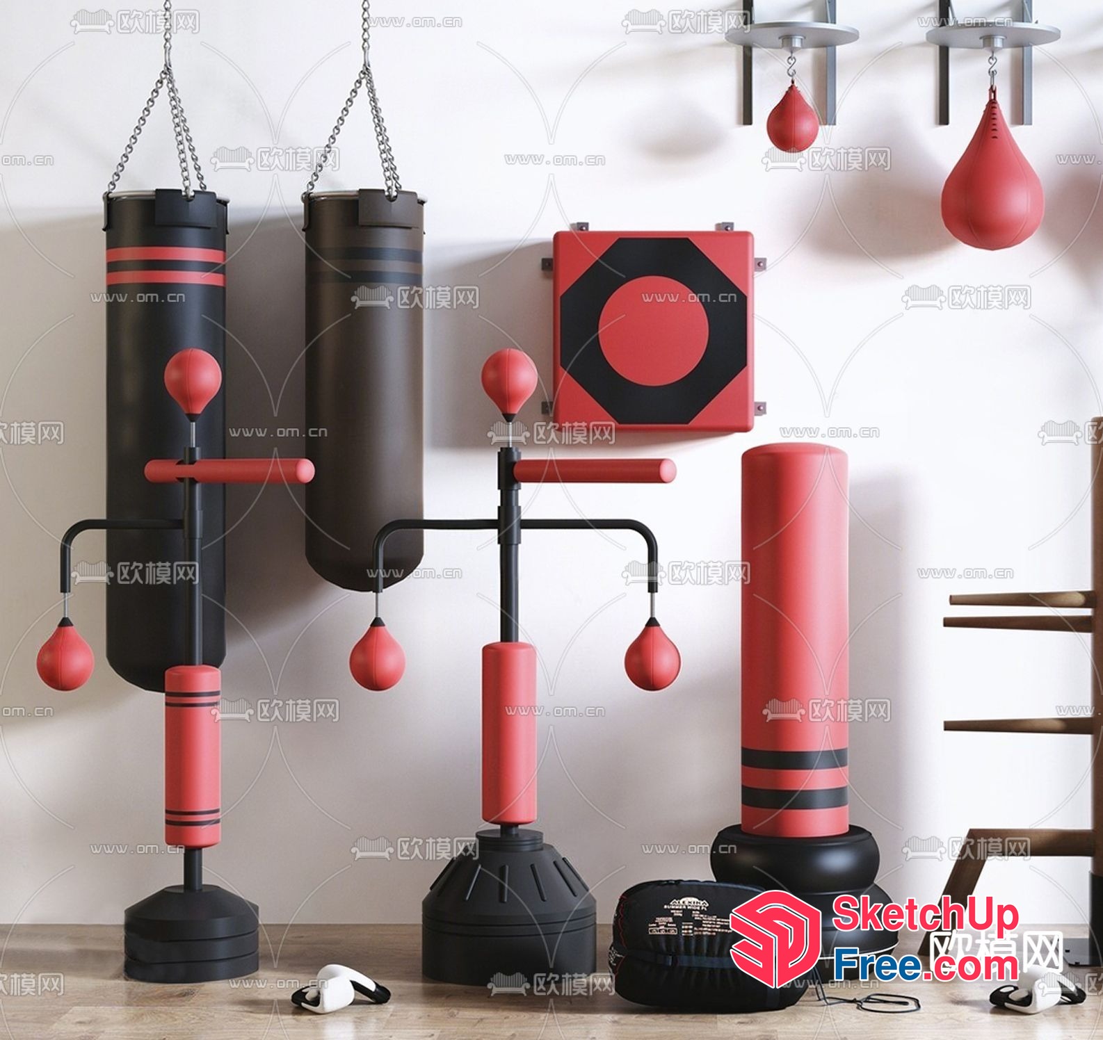 Modern Red And Black Gym Equipment Setup 3D SketchUp File
