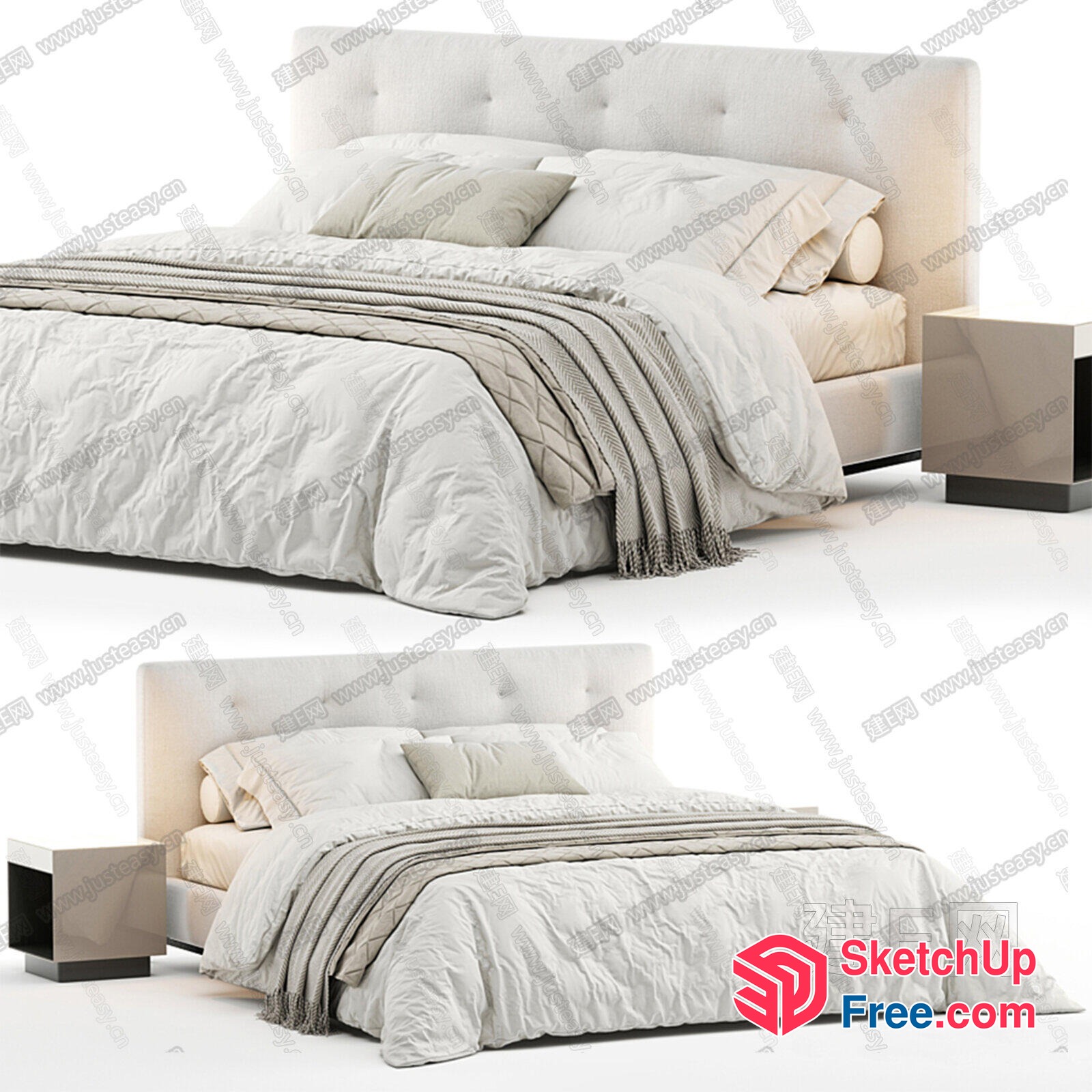 Modern Bed With Bedside Tables And Pillows 3D SketchUp File