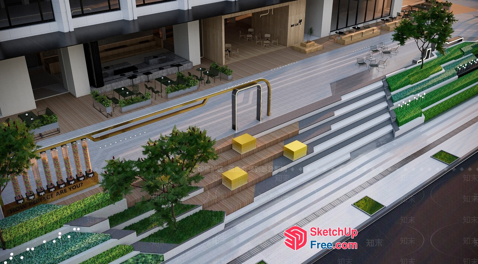 Modern Commercial Street Exterior With Elegant And Natural Elements 3D SketchUp File