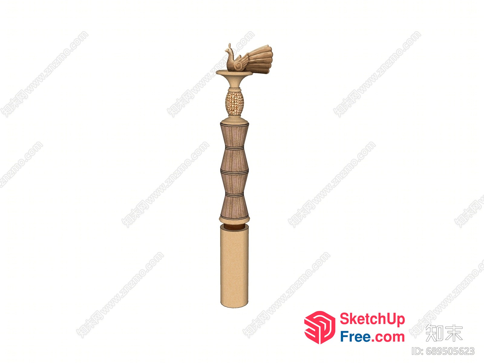 Carved Pillar With Peacock Finial 3D SketchUp File