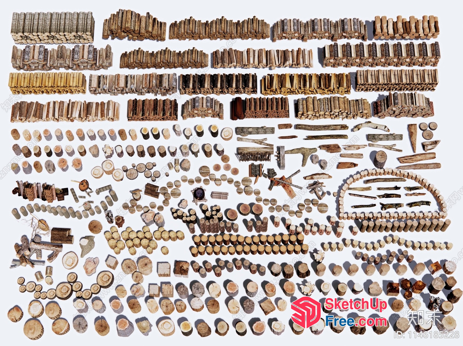 Collection Of Logs And Wood Pieces 3D SketchUp File