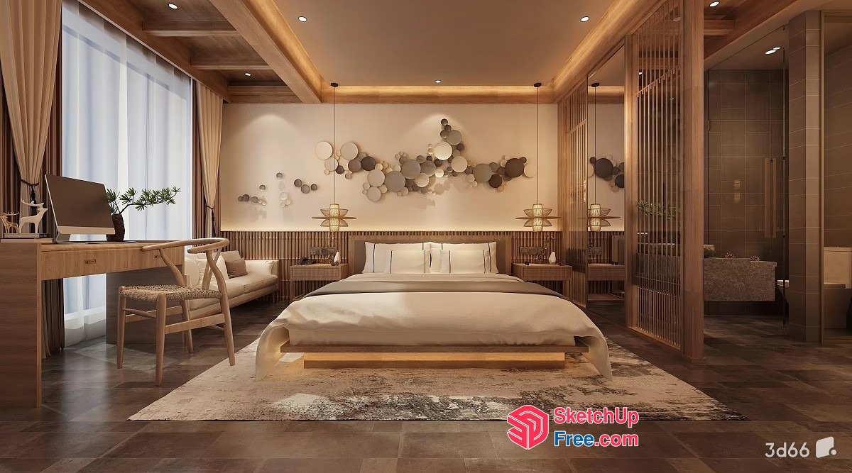 Elegant Japanese-Style Bedroom With Modern Decor 3D SketchUp File