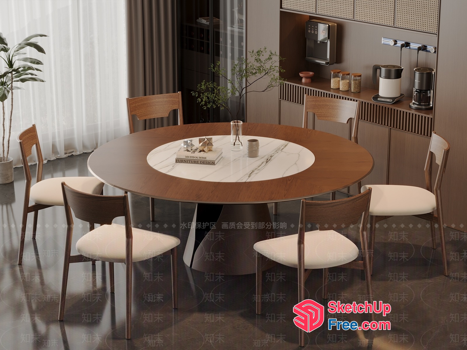 Elegant Dining Room Interior With Modern Table And Chairs 3D SketchUp File
