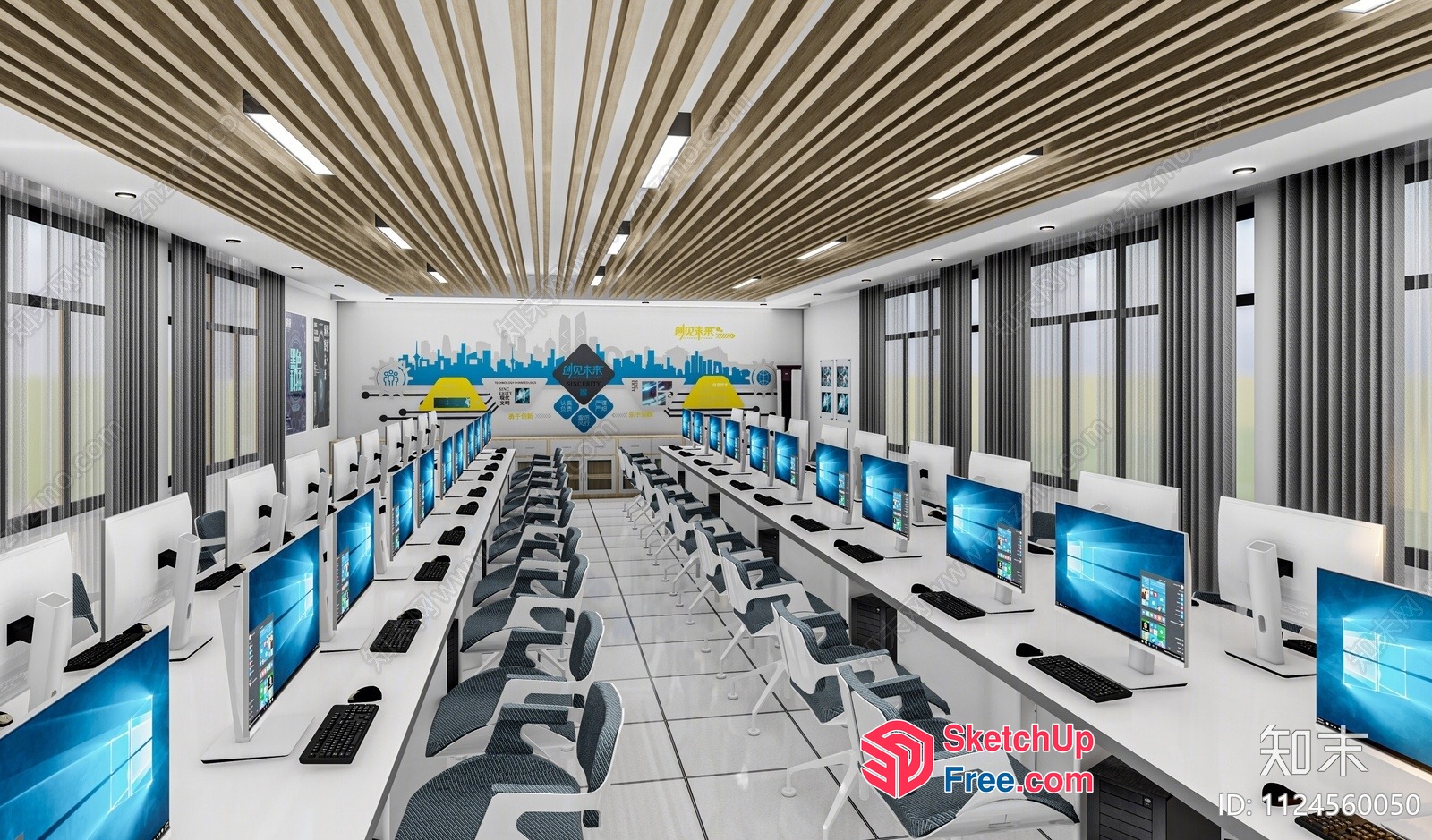 Modern Office Space With Contemporary Computer Workstations 3D SketchUp File