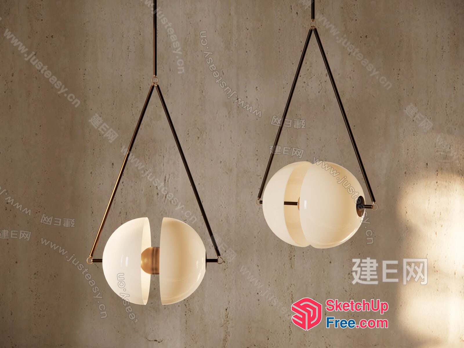 Elegant Hanging Lamps With Glass Shades 3D SketchUp File