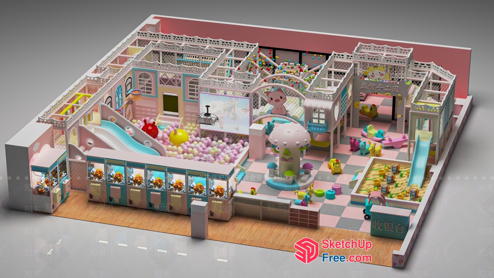Colorful Children'S Play Area With Ball Pit And Slide 3D SketchUp File