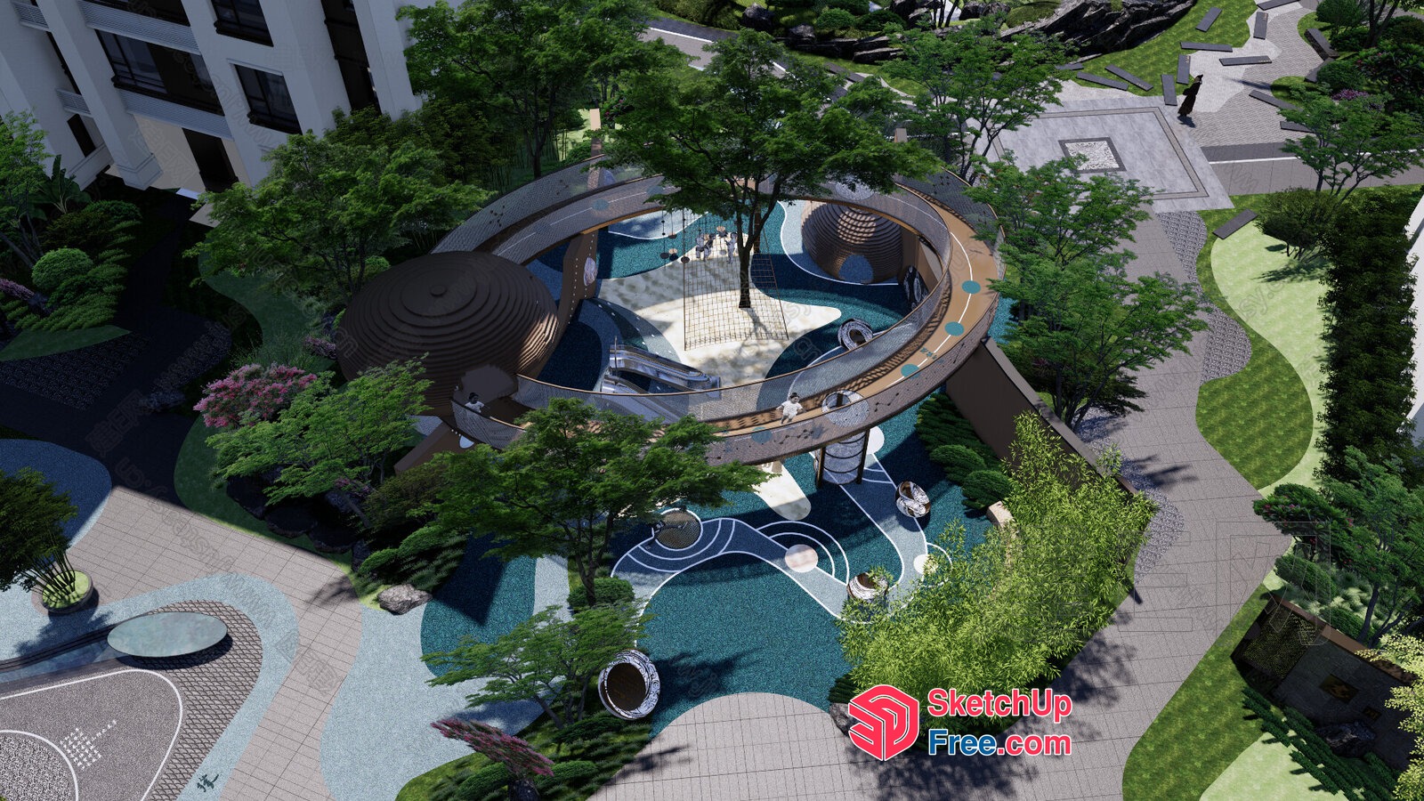 Modern Outdoor Playground With Unique Bridge Design 3D SketchUp File