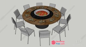 Round Dining Table With Chairs And A Bowl Of Food 3D SketchUp File