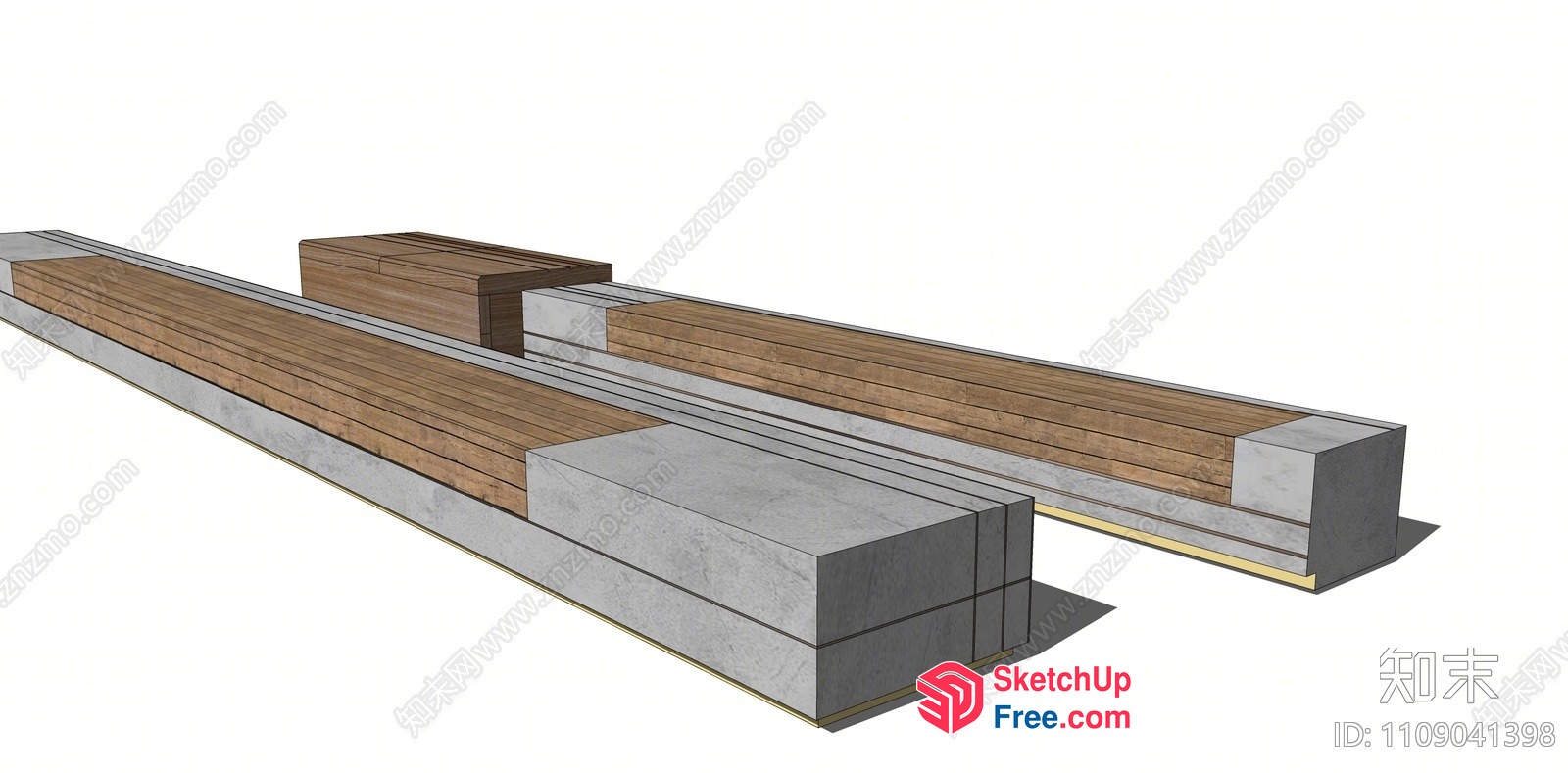 Long Rectangular Wooden And Concrete Structure 3D SketchUp File
