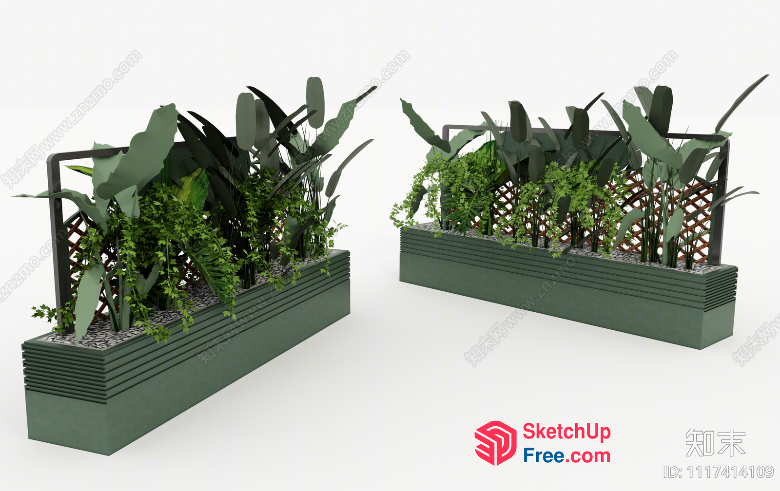 Green Planters With Decorative Trellis 3D SketchUp File