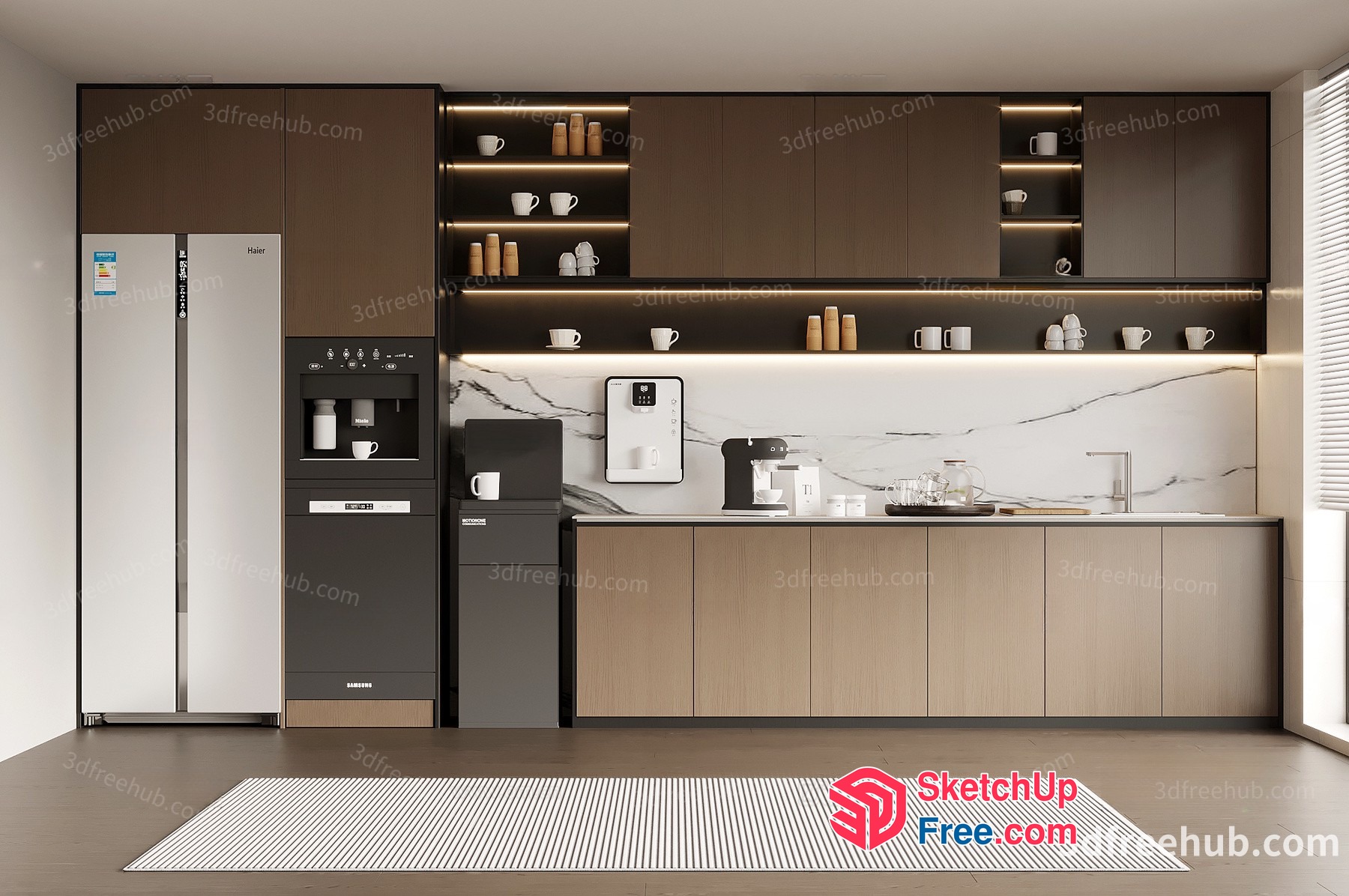 Modern Kitchen With Water Dispenser And Coffee Machine 3D SketchUp File