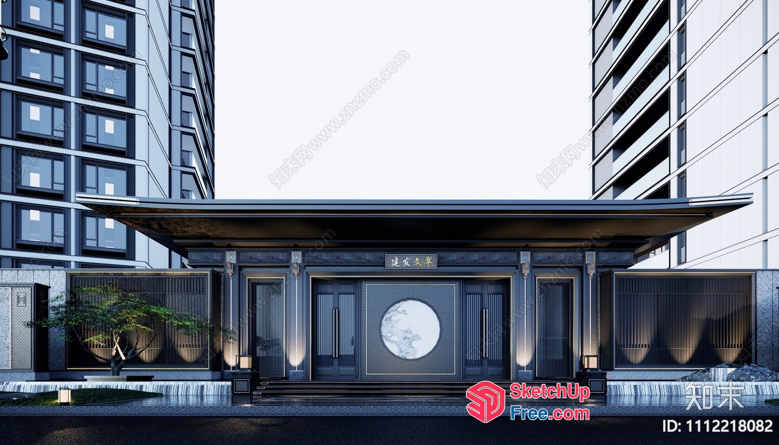 Modern Asian-Inspired Building Exterior 3D SketchUp File