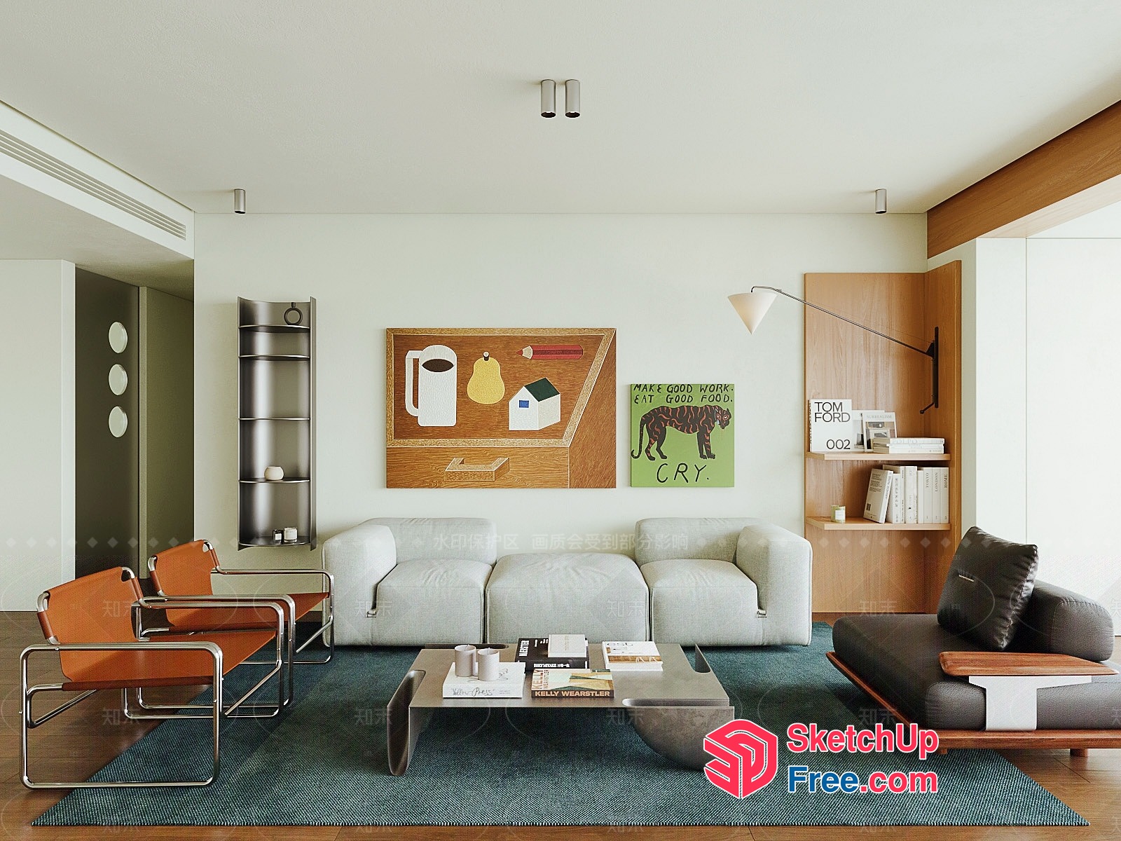 Modern Living Room With Minimalist Furniture And Artwork 3D SketchUp File