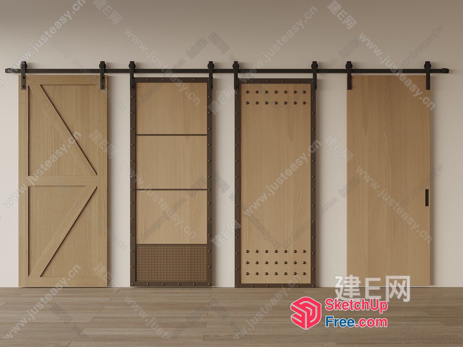 Five Wooden Doors Of Various Styles 3D SketchUp File