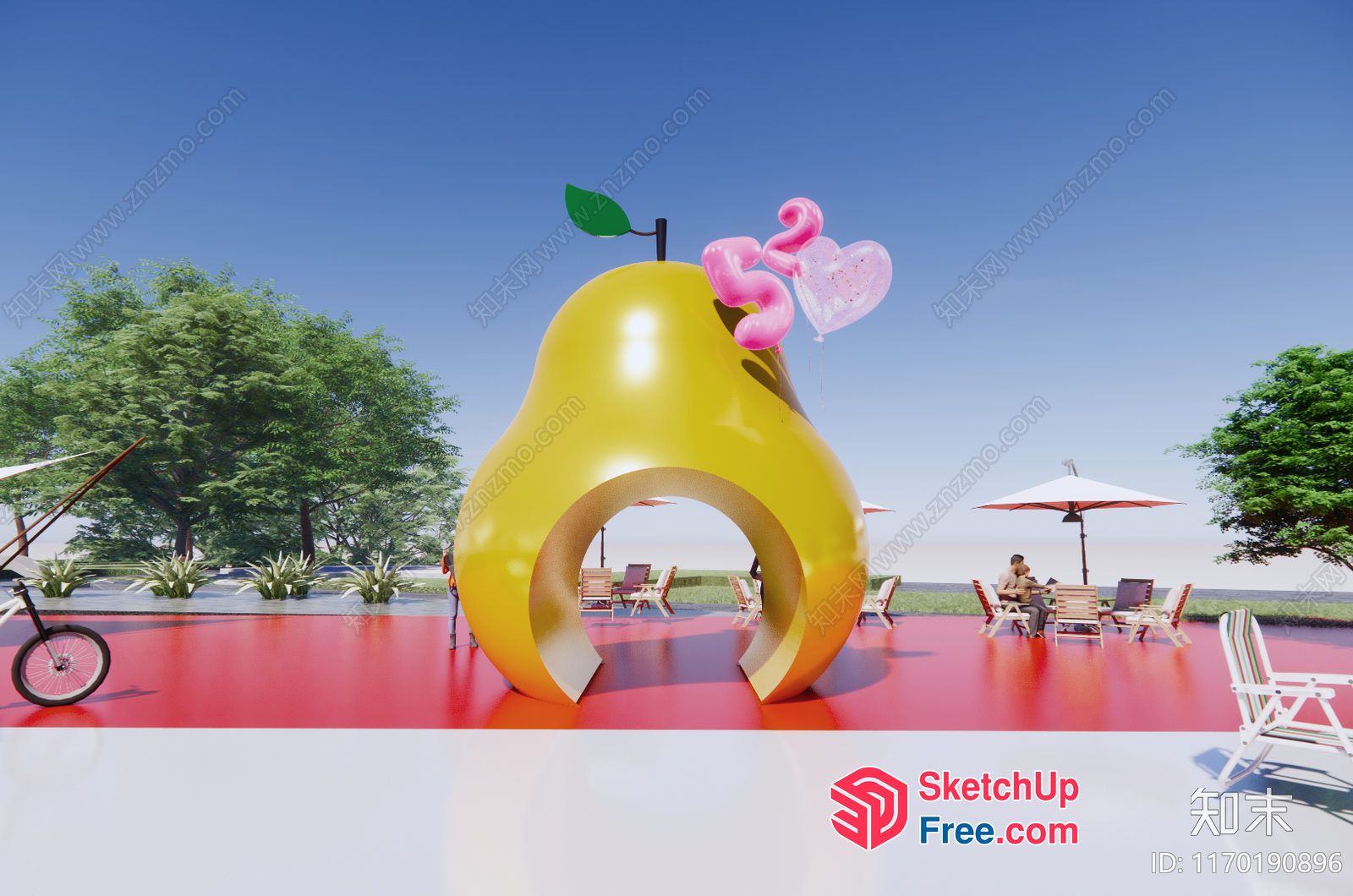 Giant Yellow Pear Sculpture With Balloons 3D SketchUp File