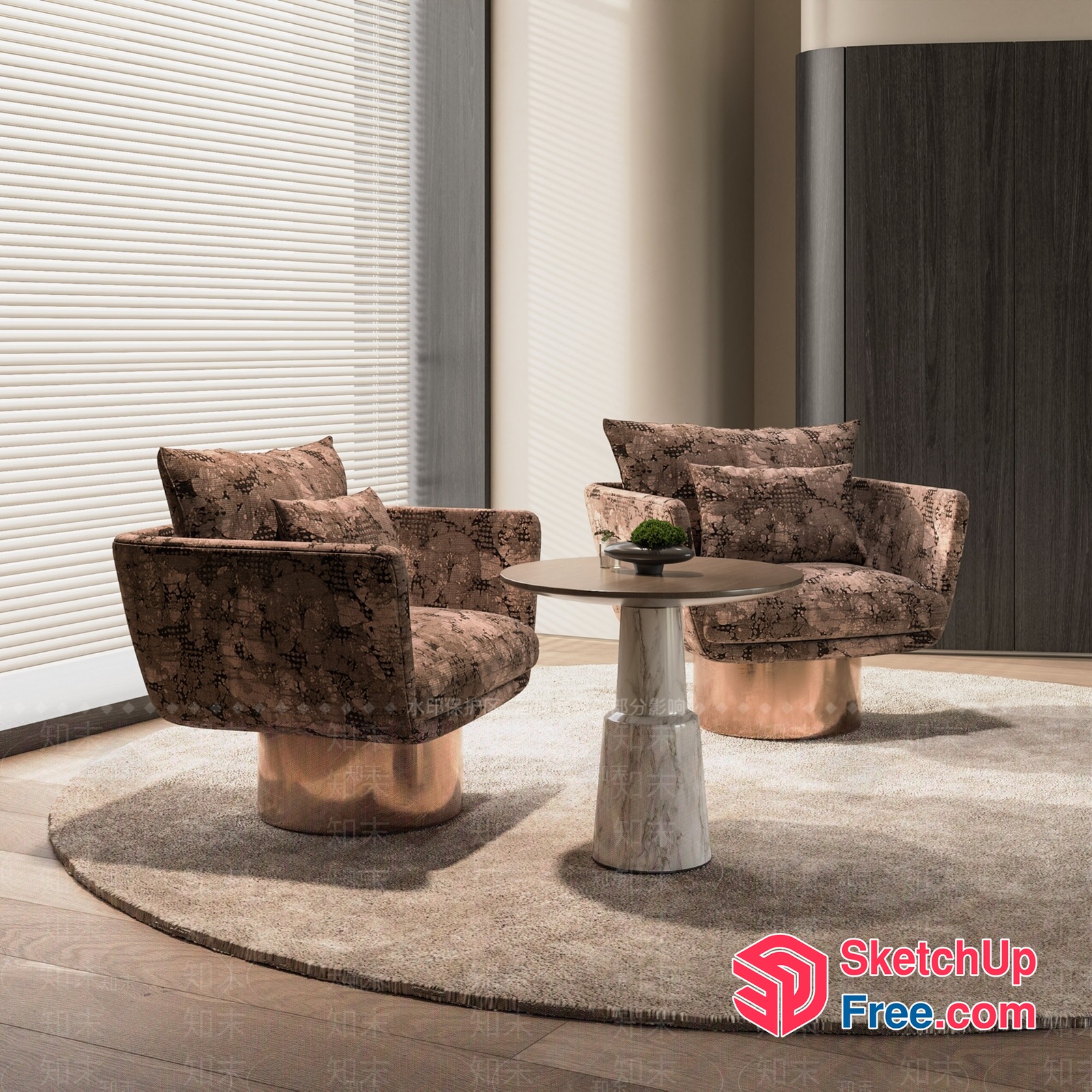 Elegant Modern Living Room Furniture With Marble And Copper Accents 3D SketchUp File