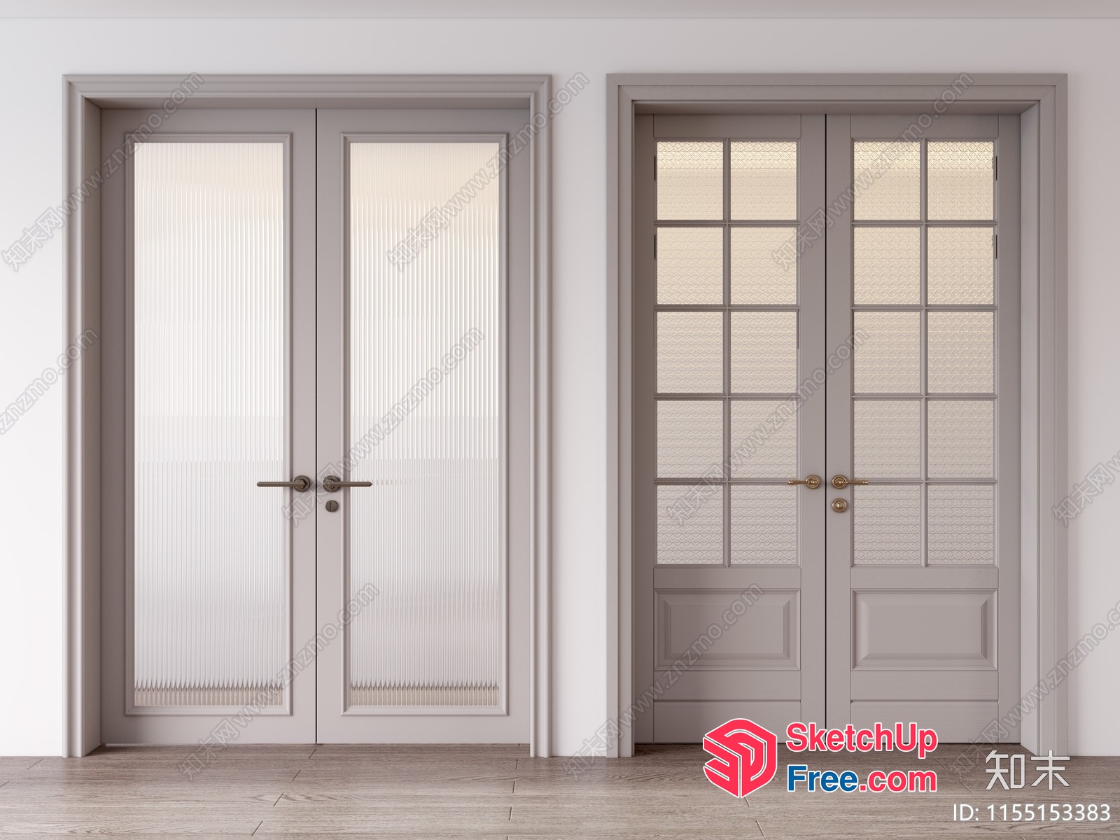 White Door And Window With Glass Panels 3D SketchUp File