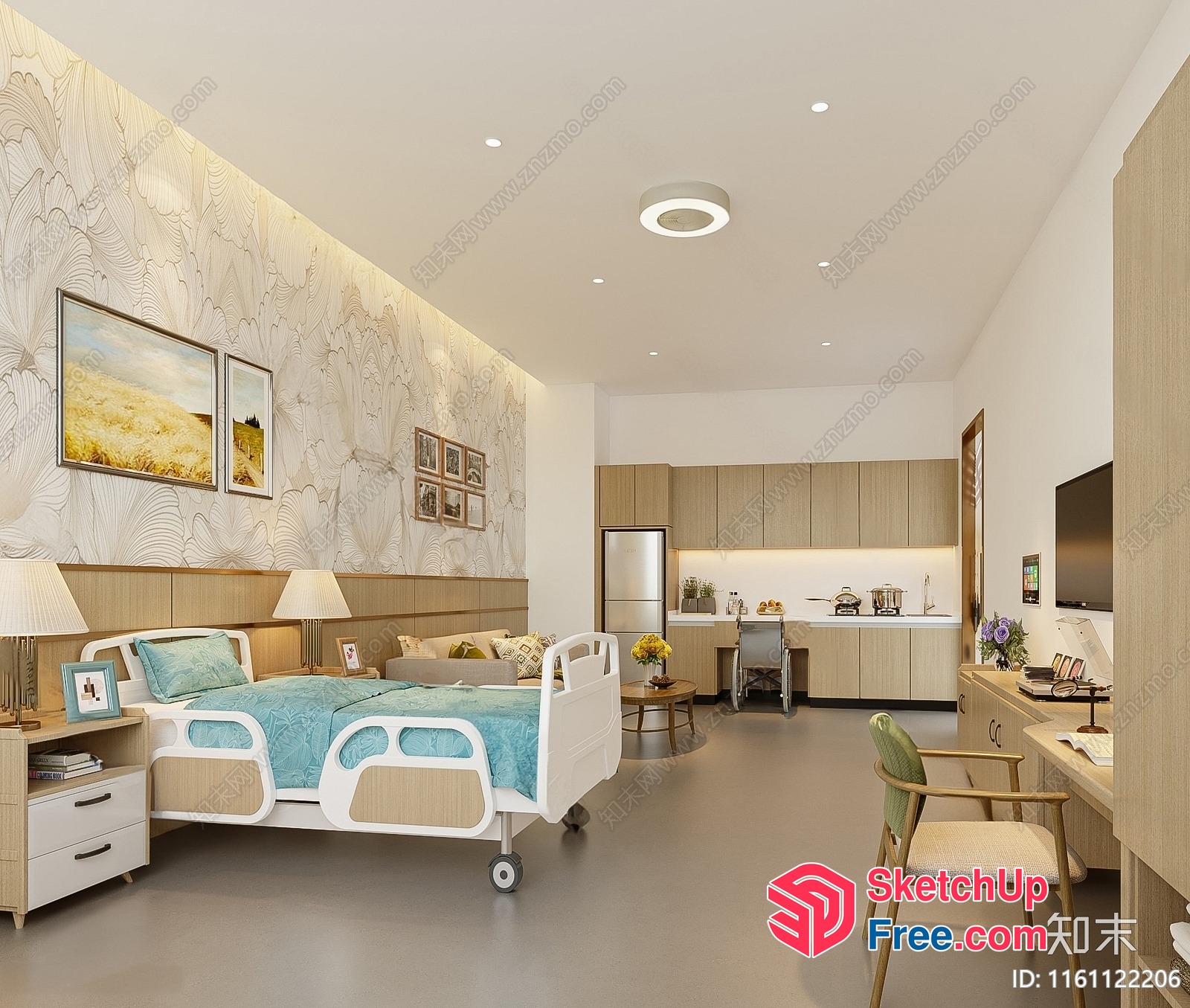 Modern Hospital Room With Comfortable Bed And Natural Light 3D SketchUp File