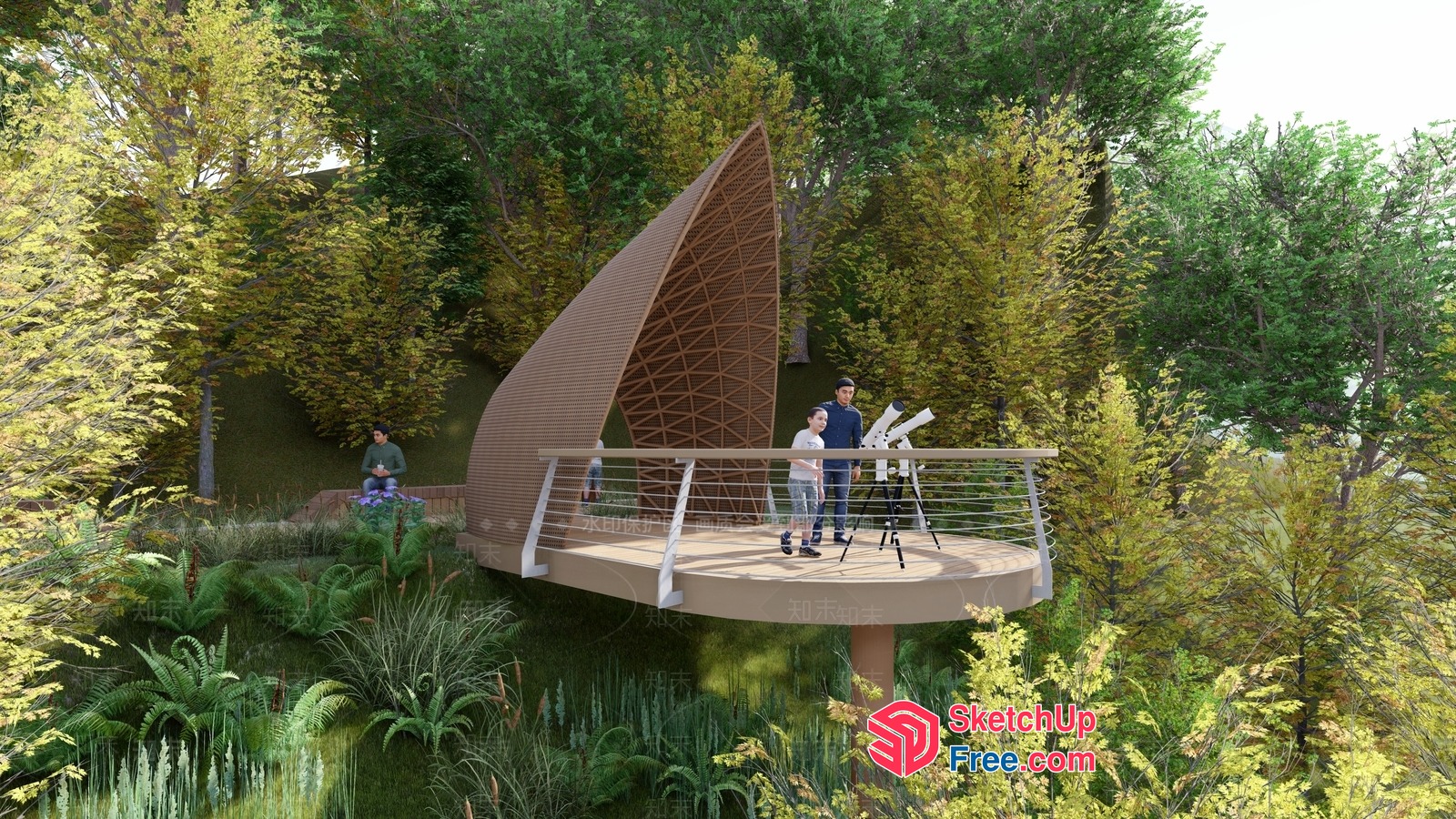 Elevated Observation Deck With Telescopes And Unique Architecture 3D SketchUp File
