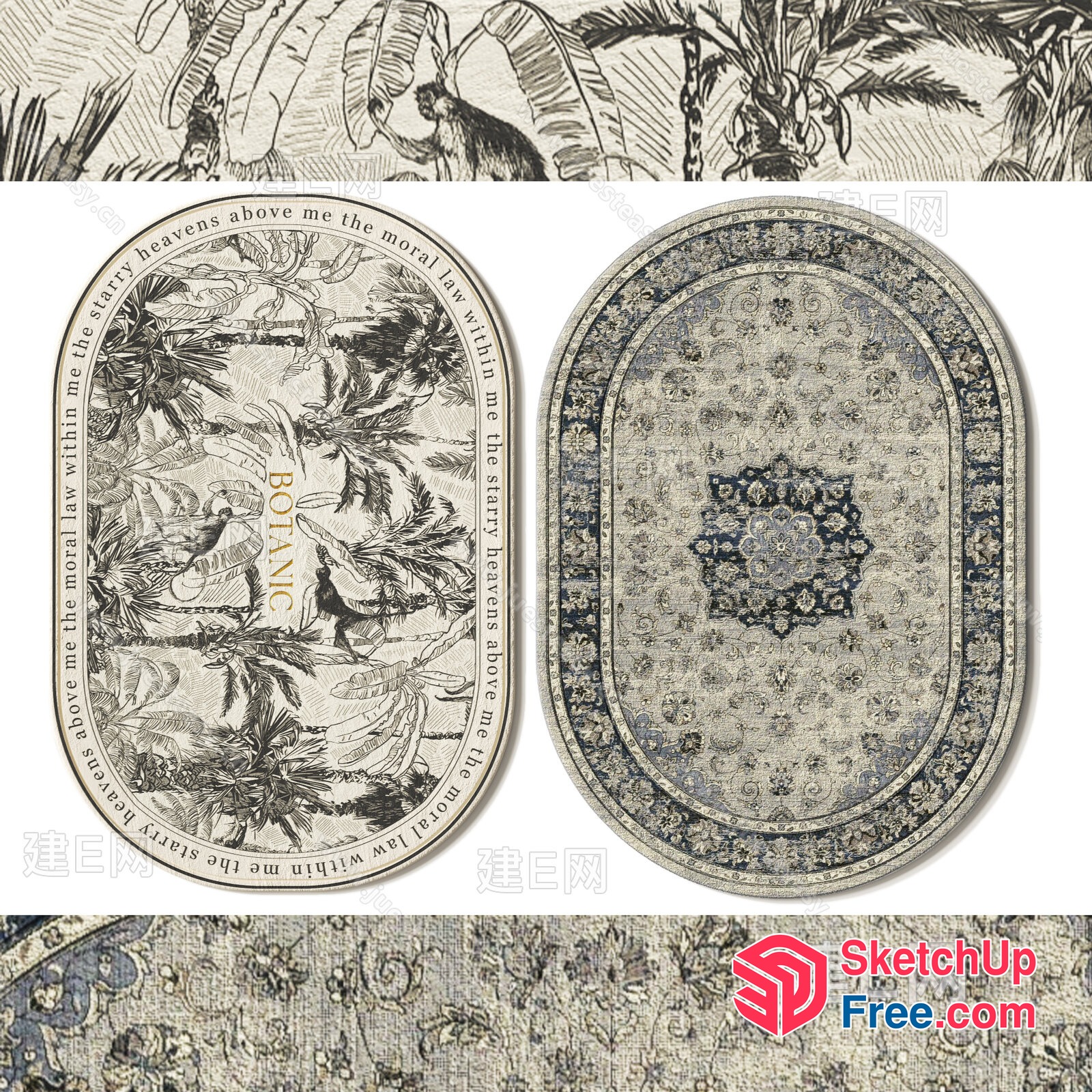 Elegant Tropical Botanic Design Rug 3D SketchUp File