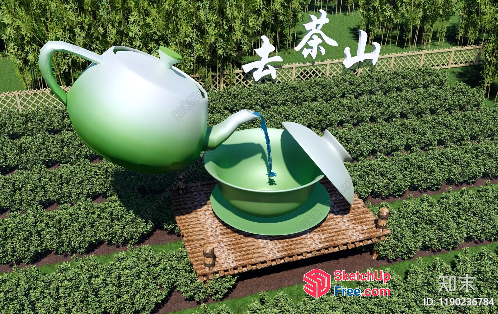 Teapot And Teacup On A Wooden Platform 3D SketchUp File