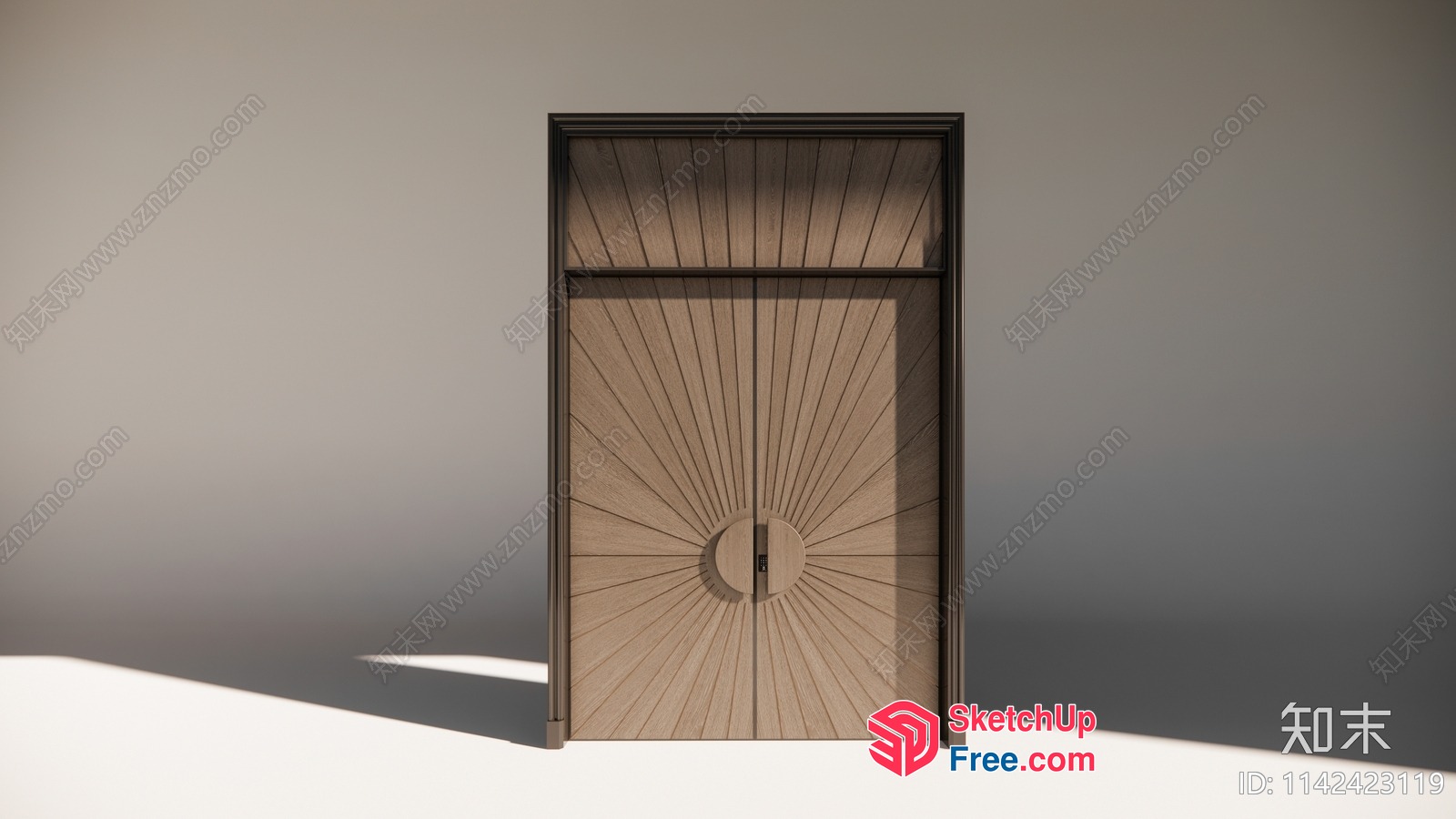 Wooden Door With Sunburst Pattern And Metal Frame 3D SketchUp File
