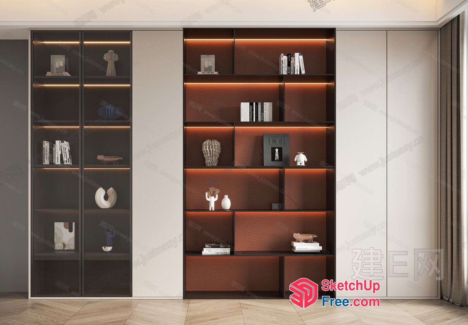 Modern Interior With Bookcase And Decorative Shelf 3D SketchUp File