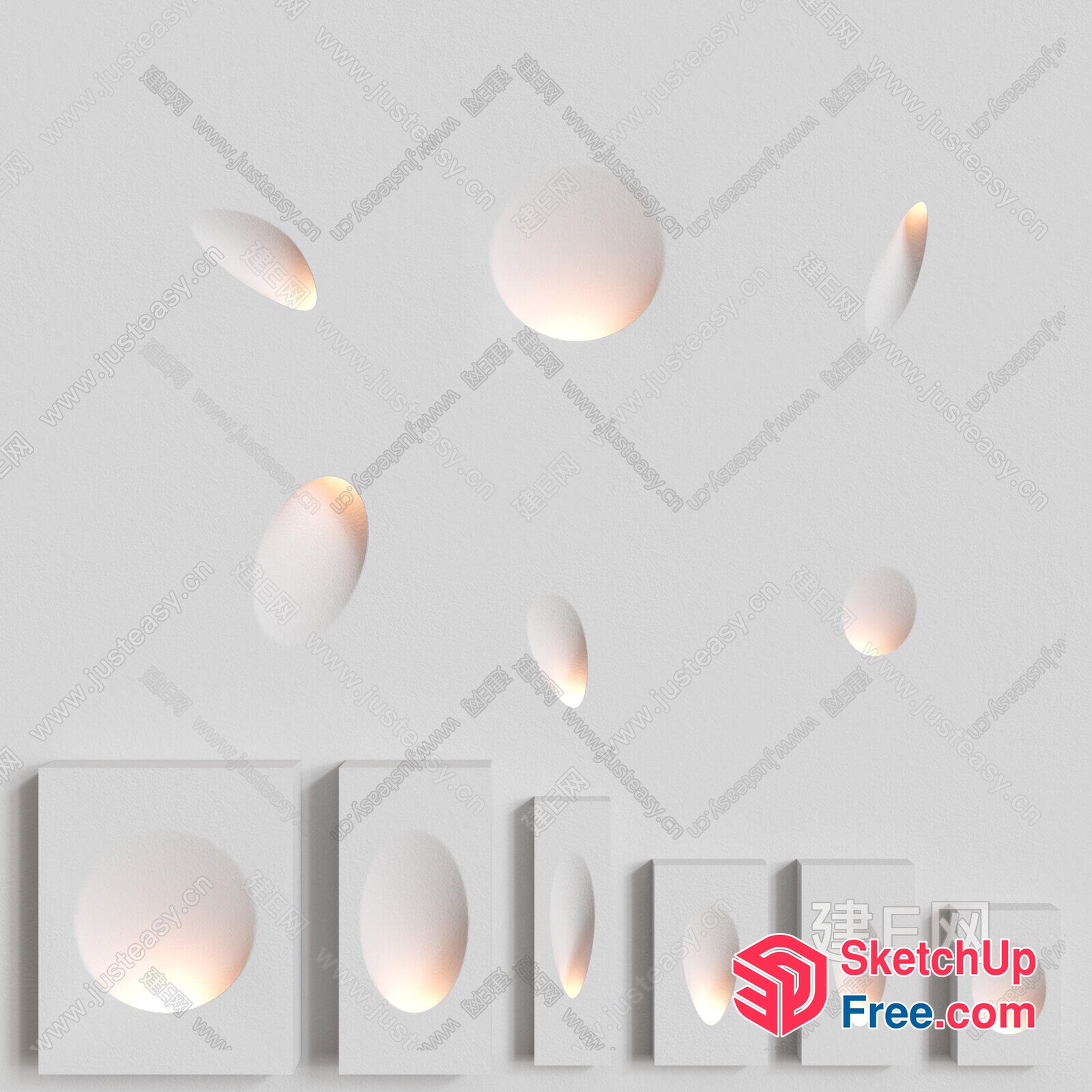 Modern White Wall Decor With Elliptical Cutouts 3D SketchUp File