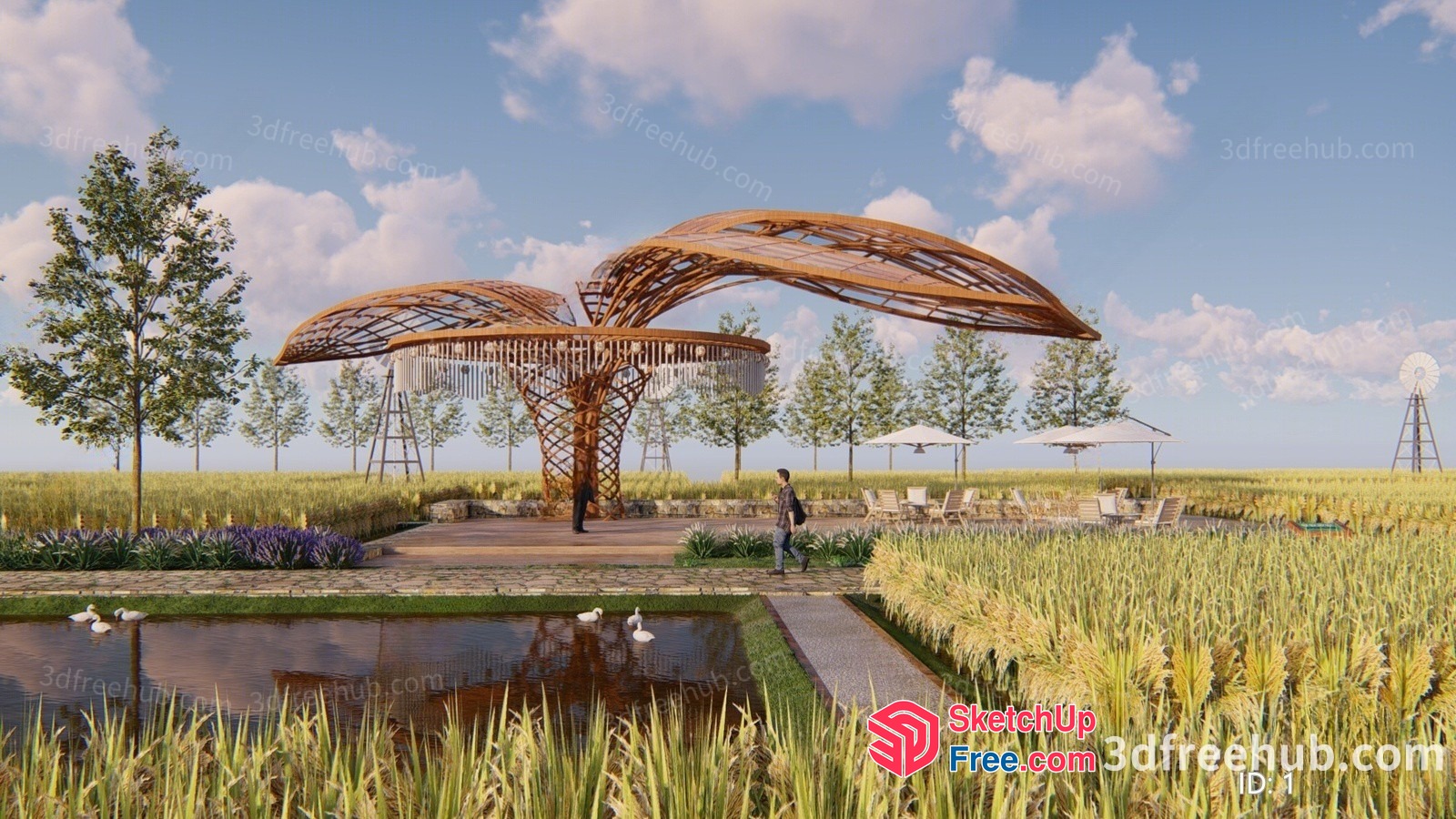 Modern Pavilion With Unique Roof Structure 3D SketchUp File
