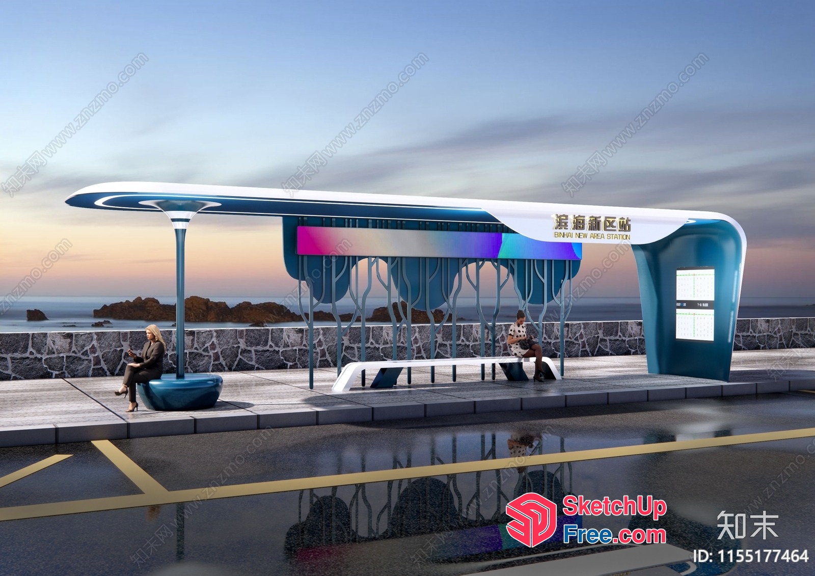 Futuristic Coastal Bus Stop 3D SketchUp File