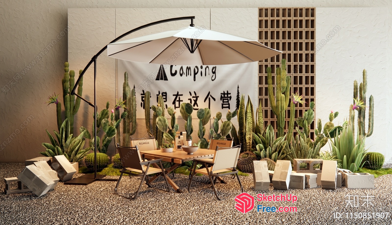 Cactus Garden Outdoor Camping Scene 3D SketchUp File