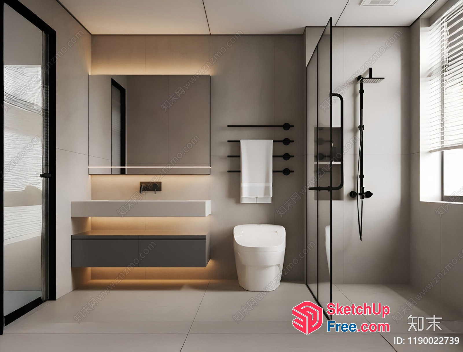 Modern Bathroom With Sleek White Fixtures 3D SketchUp File