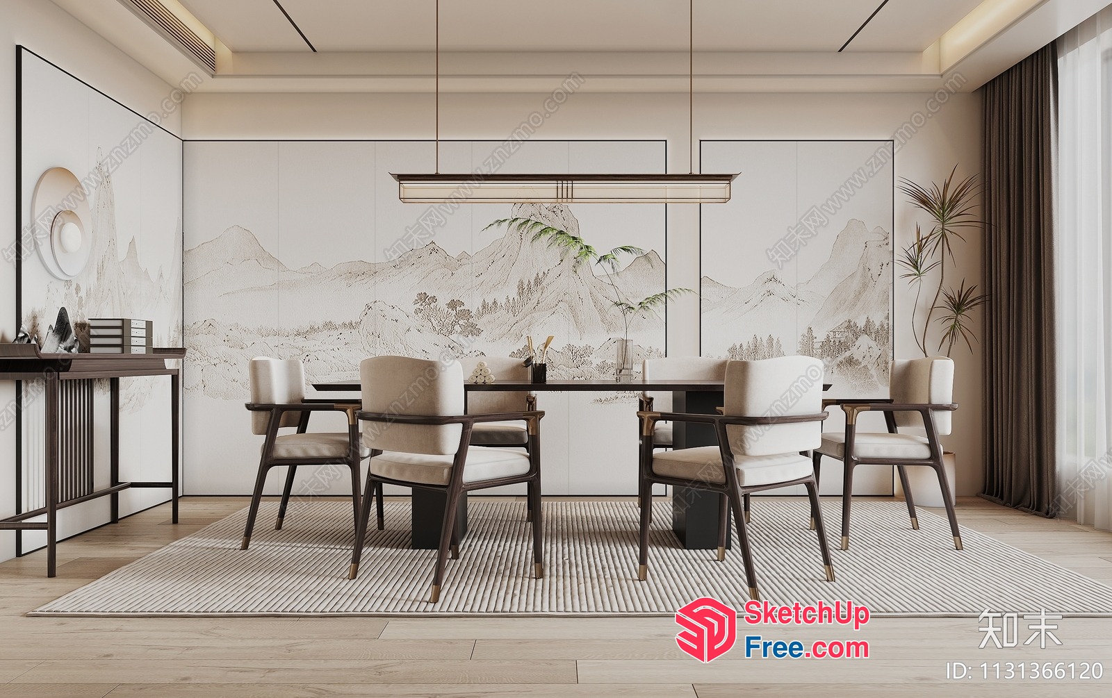 Minimalist Japanese-Style Dining Room With Natural Elements 3D SketchUp File