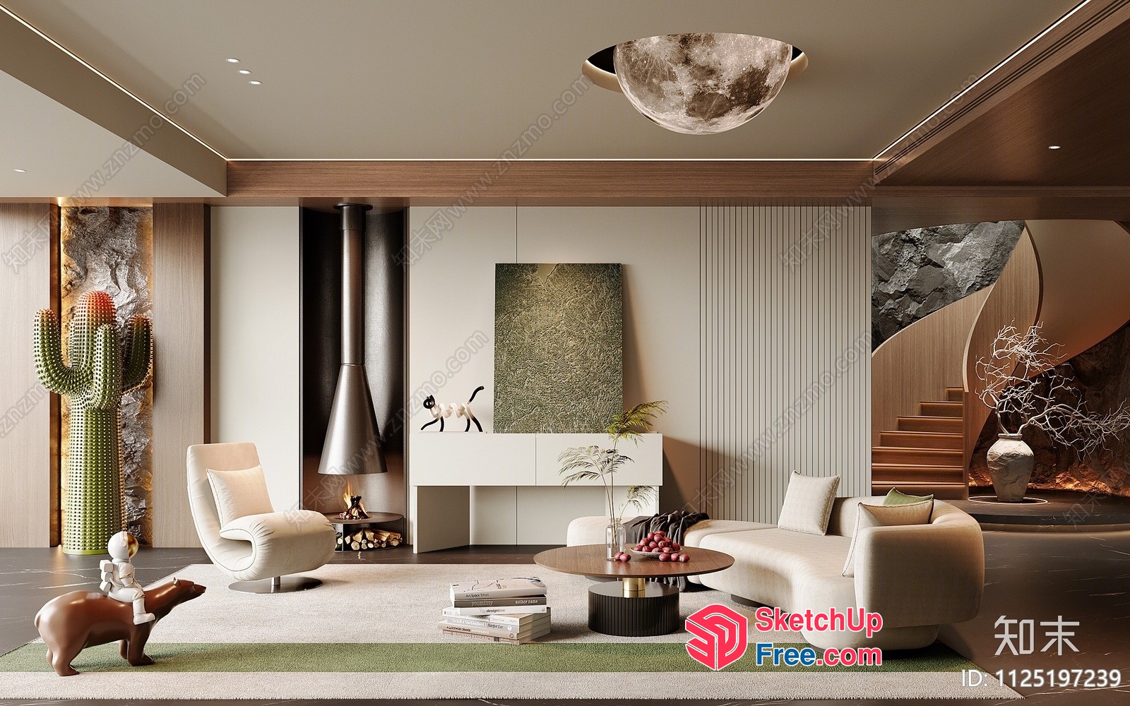 Modern Minimalist Living Room With Elegant Furniture 3D SketchUp File