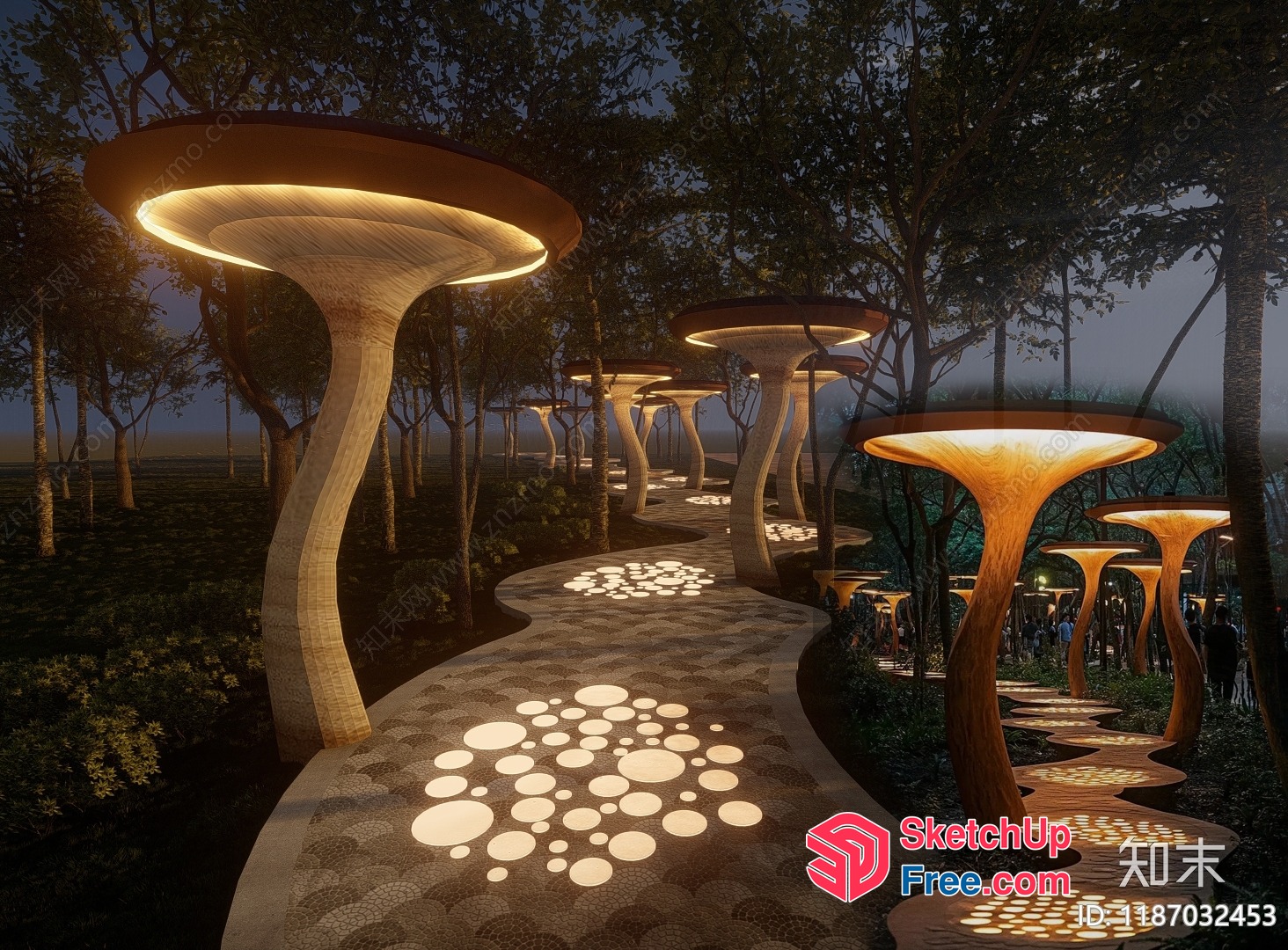 Serene Nighttime Forest Walkway 3D SketchUp File