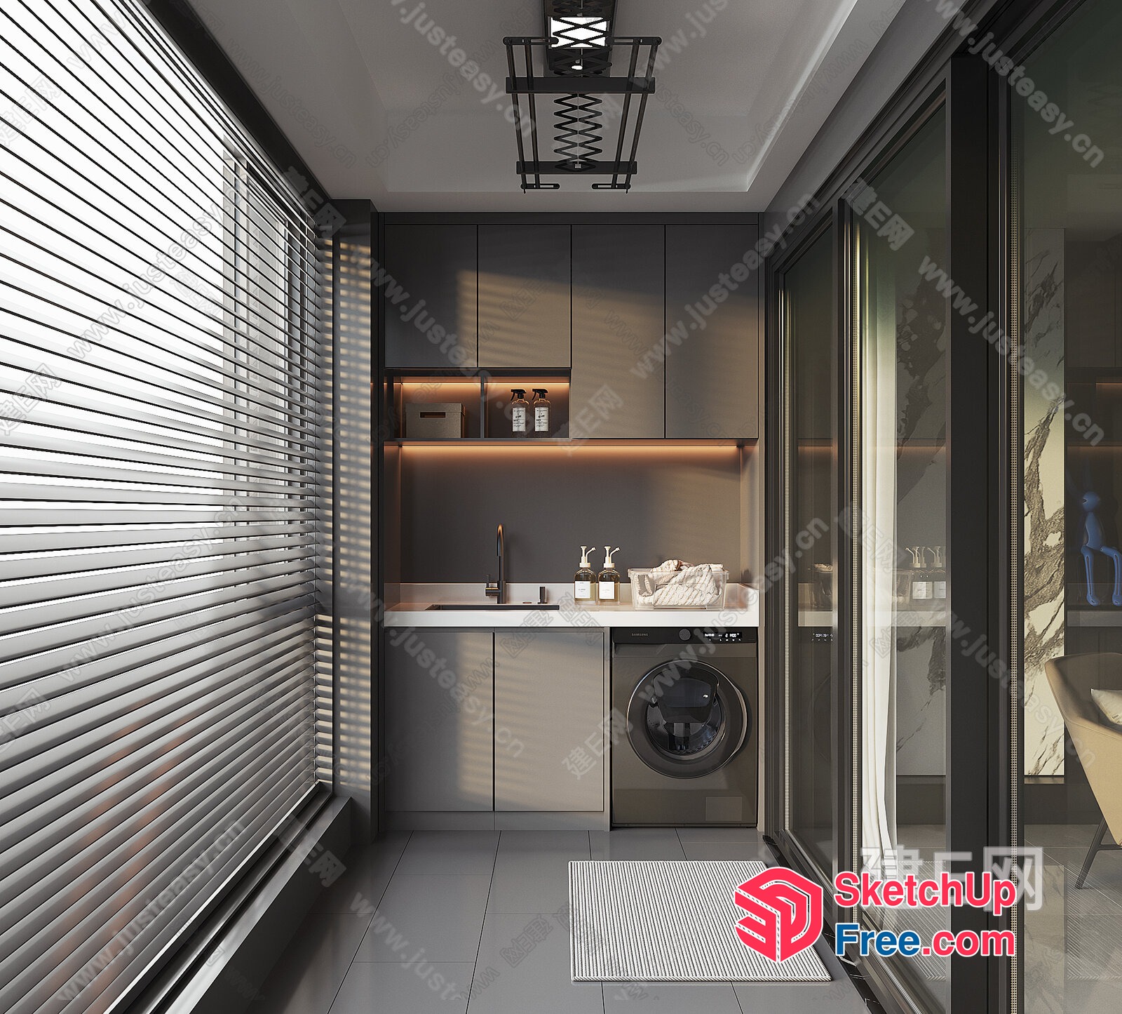 Modern Minimalist Laundry Room With Sleek Appliances And Natural Light 3D SketchUp File