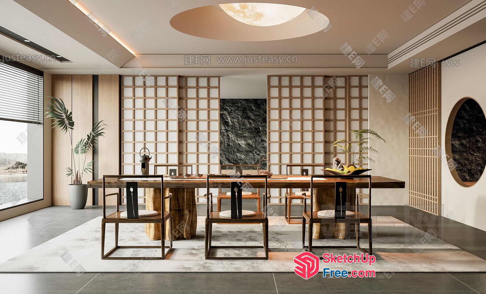 Elegant Modern Japanese Dining Room With A Unique Blend Of Traditional And Contemporary Elements 3D SketchUp File