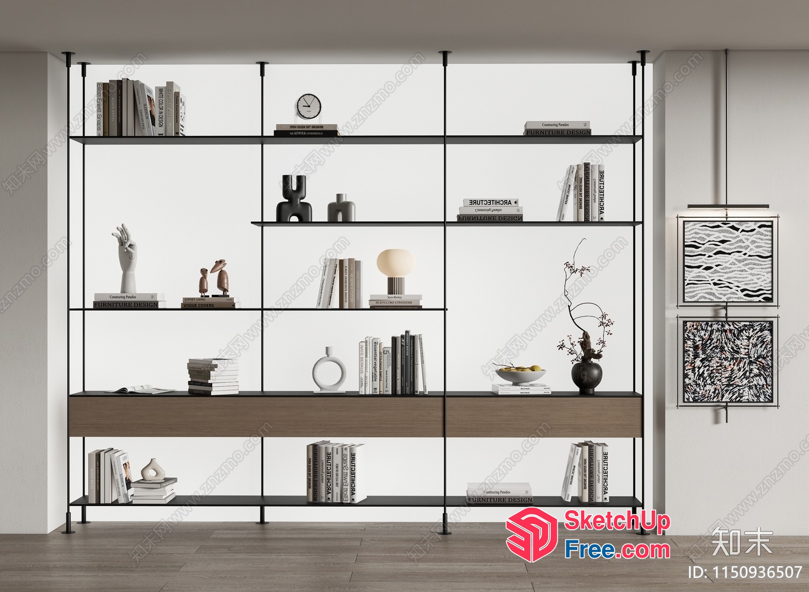 Minimalist Modern Shelf Unit With Decorative Items 3D SketchUp File