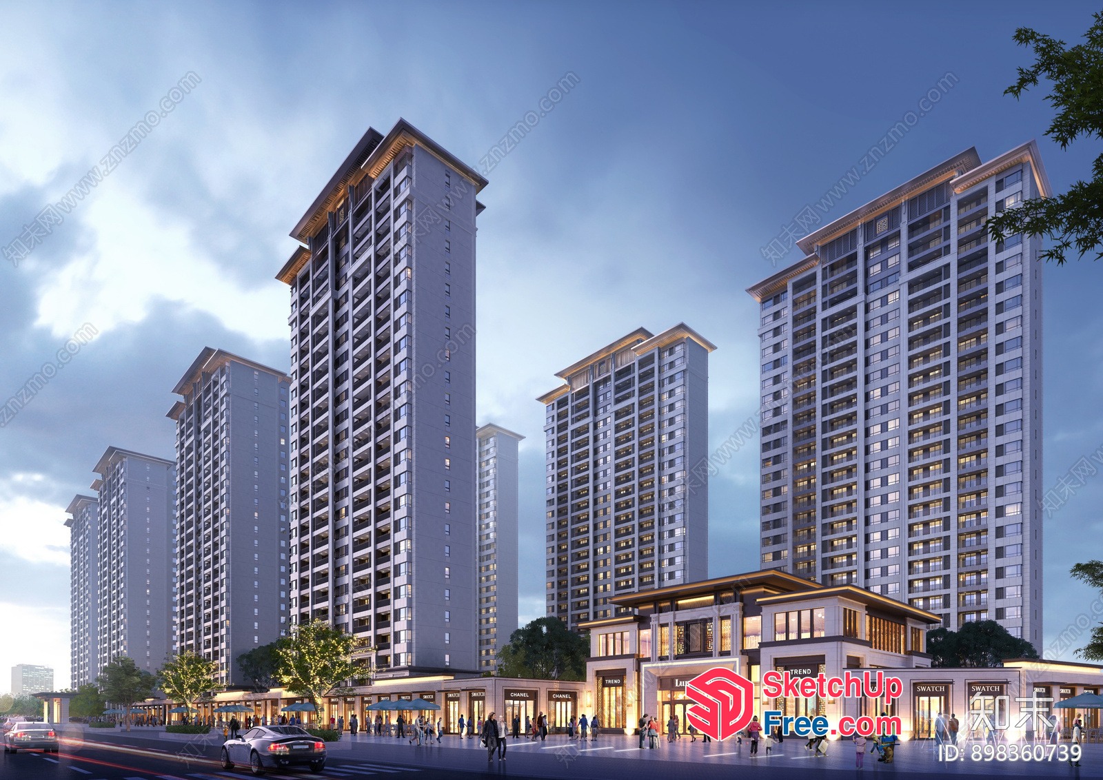 Tall Buildings And Street Scene 3D SketchUp File