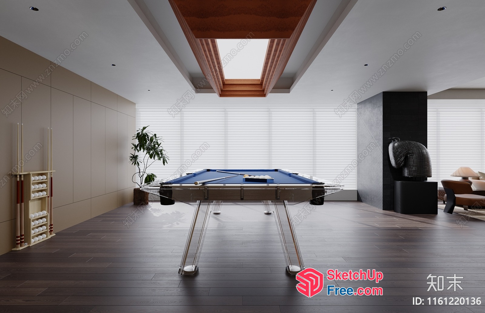 Modern Billiard Room With Elegant Furniture And Natural Lighting 3D SketchUp File