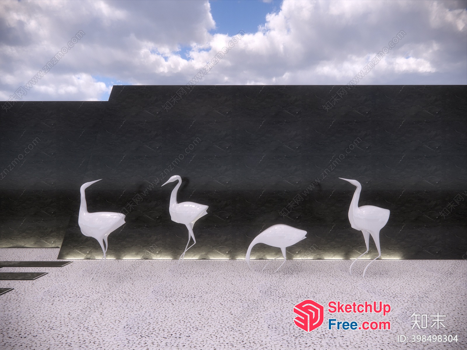 Elegant Cranes Adorning A Modern Black Wall 3D SketchUp File